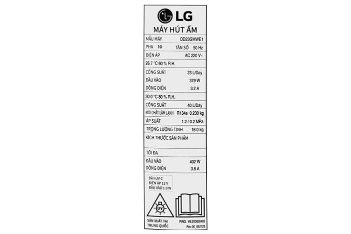 Máy hút ẩm LG Dual Inverter 40 lít DD23GMWE1.ABAE